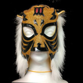 ＴＨＥ ＦＩＲＳＴ ＴＩＧＥＲ ＭＡＳＫ　ＥＬＥＰＨＡＮＴ薄金ラメ　黒革　つやなしBボア　ひも式 []